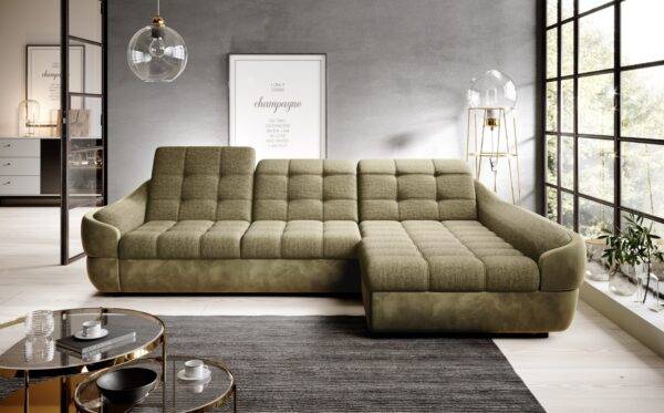 Ecksofa im Wohnzimmer in Farbe Olive